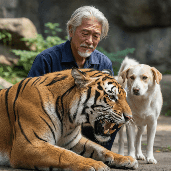 Una perra cría 3 cachorros de tigre – Años después, el tigre hace algo que hace llorar al cuidador del zoo